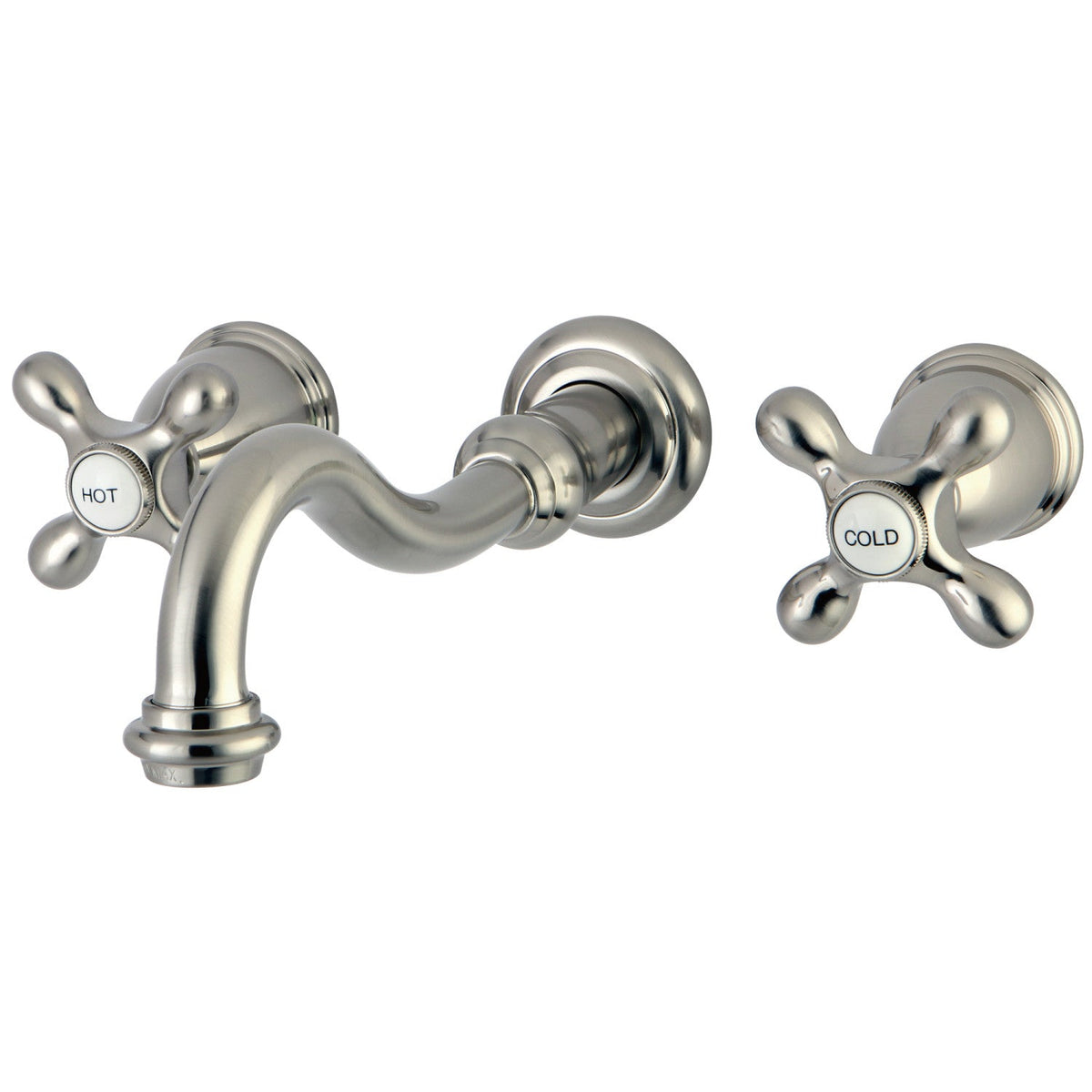 Vintage Double-Handle Wall Mount Bathroom Faucet in Brushed Nickel