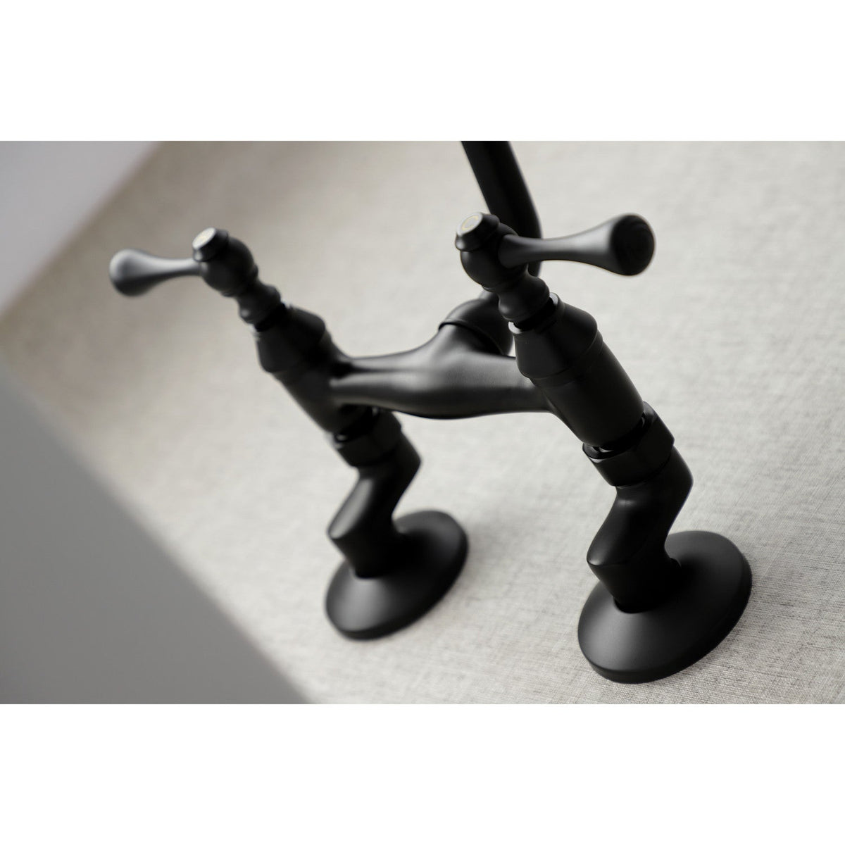 Kingston Double-Handle Wall-Mount Bridge Kitchen Faucet in Matte Black