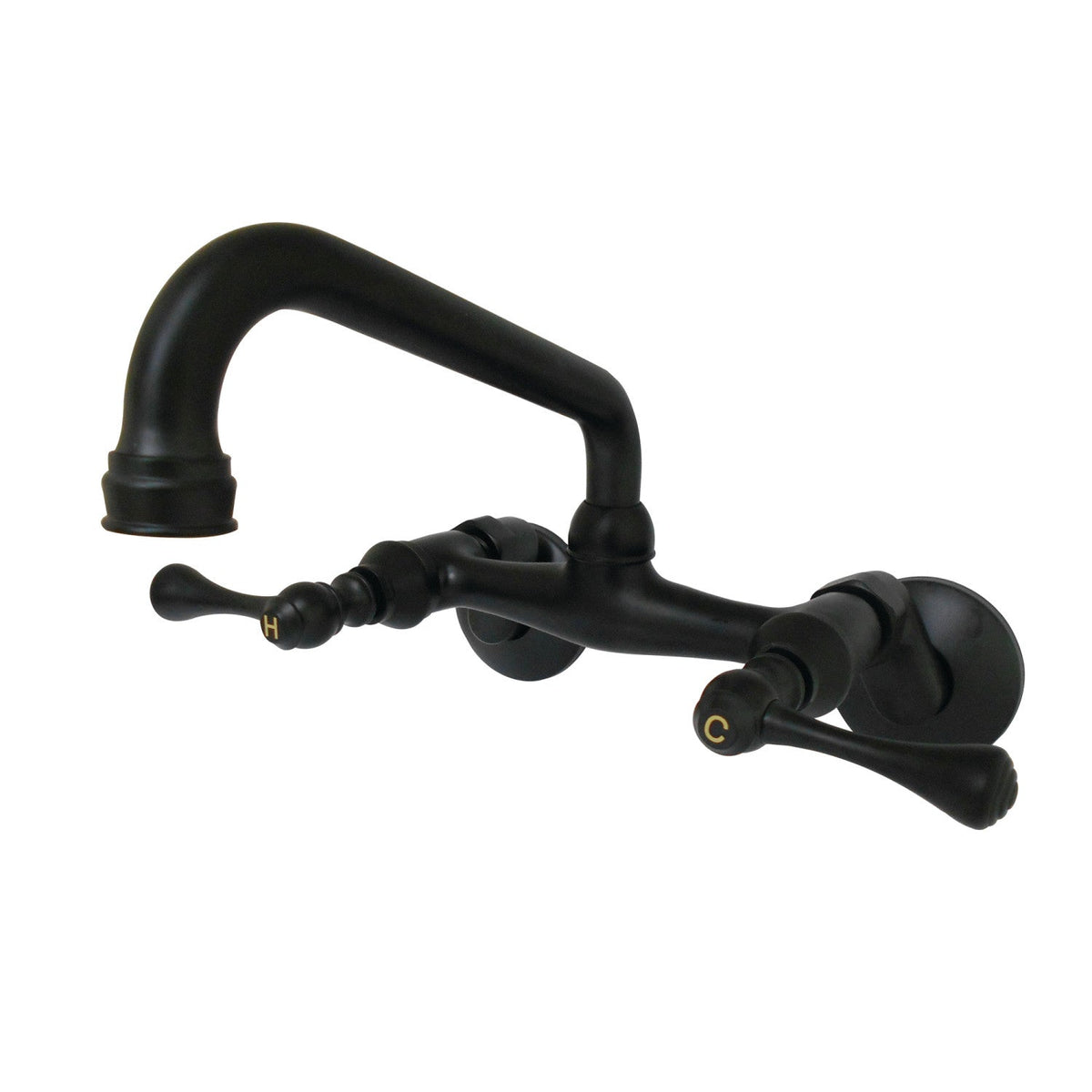 Kingston Double-Handle Wall-Mount Bridge Kitchen Faucet in Matte Black