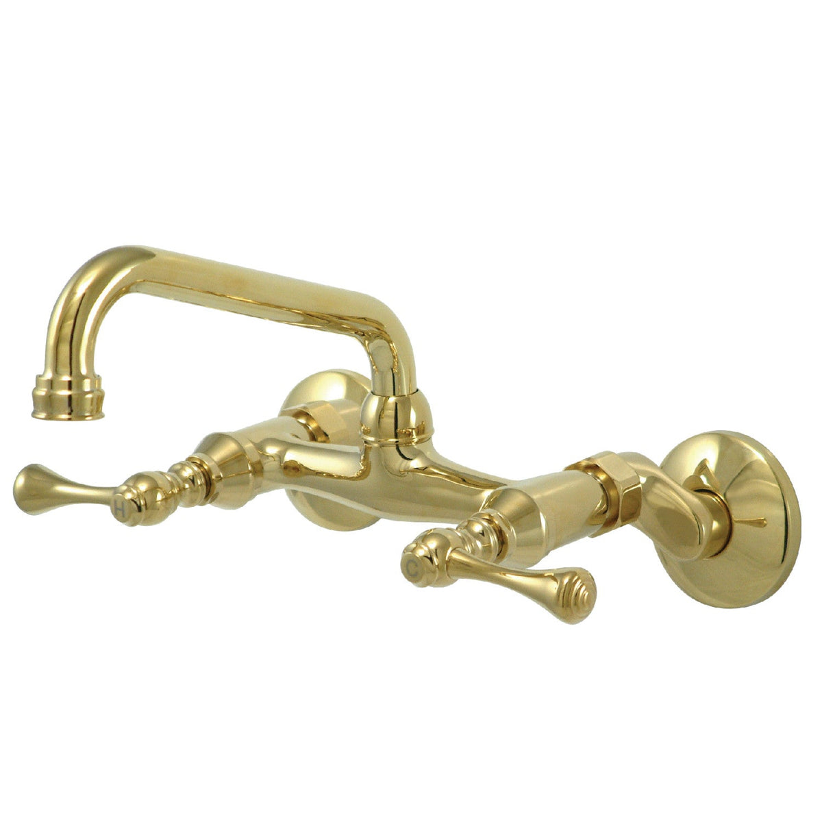 Kingston Double-Handle Wall-Mount Bridge Kitchen Faucet in Polished Brass