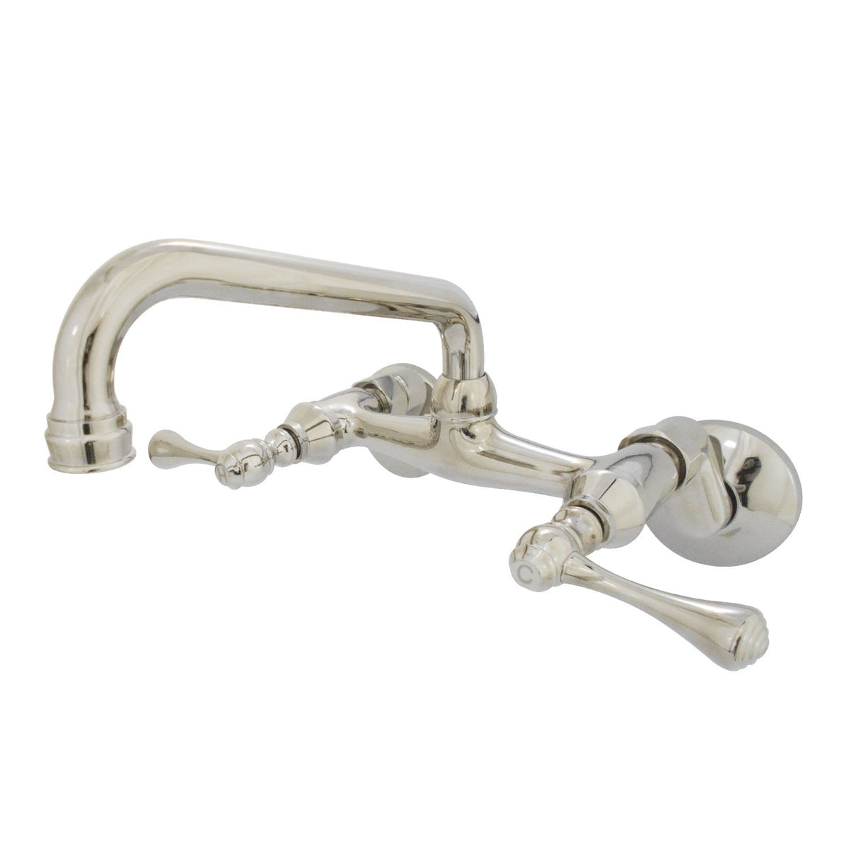 Kingston Double-Handle Wall-Mount Bridge Kitchen Faucet in Polished Nickel