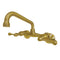 Kingston Brass Kingston Double-Handle Wall-Mount Bridge Kitchen Faucet, Brushed Brass (KS313SB)
