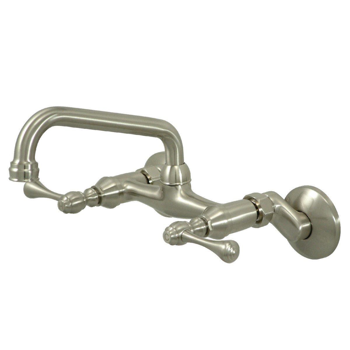 Kingston Double-Handle Wall-Mount Bridge Kitchen Faucet in Brushed Nickel