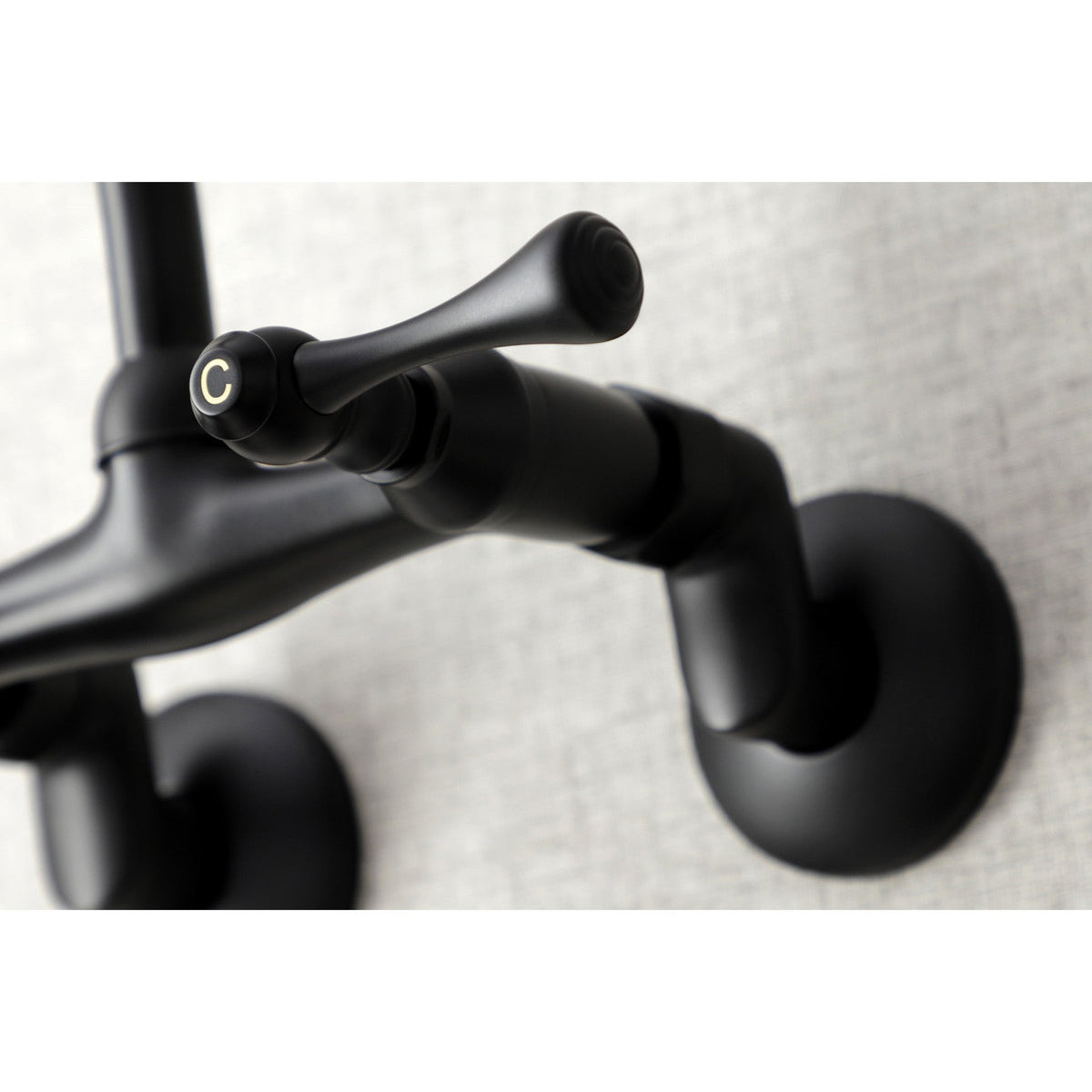 Kingston Double-Handle Wall-Mount Bridge Kitchen Faucet in Matte Black