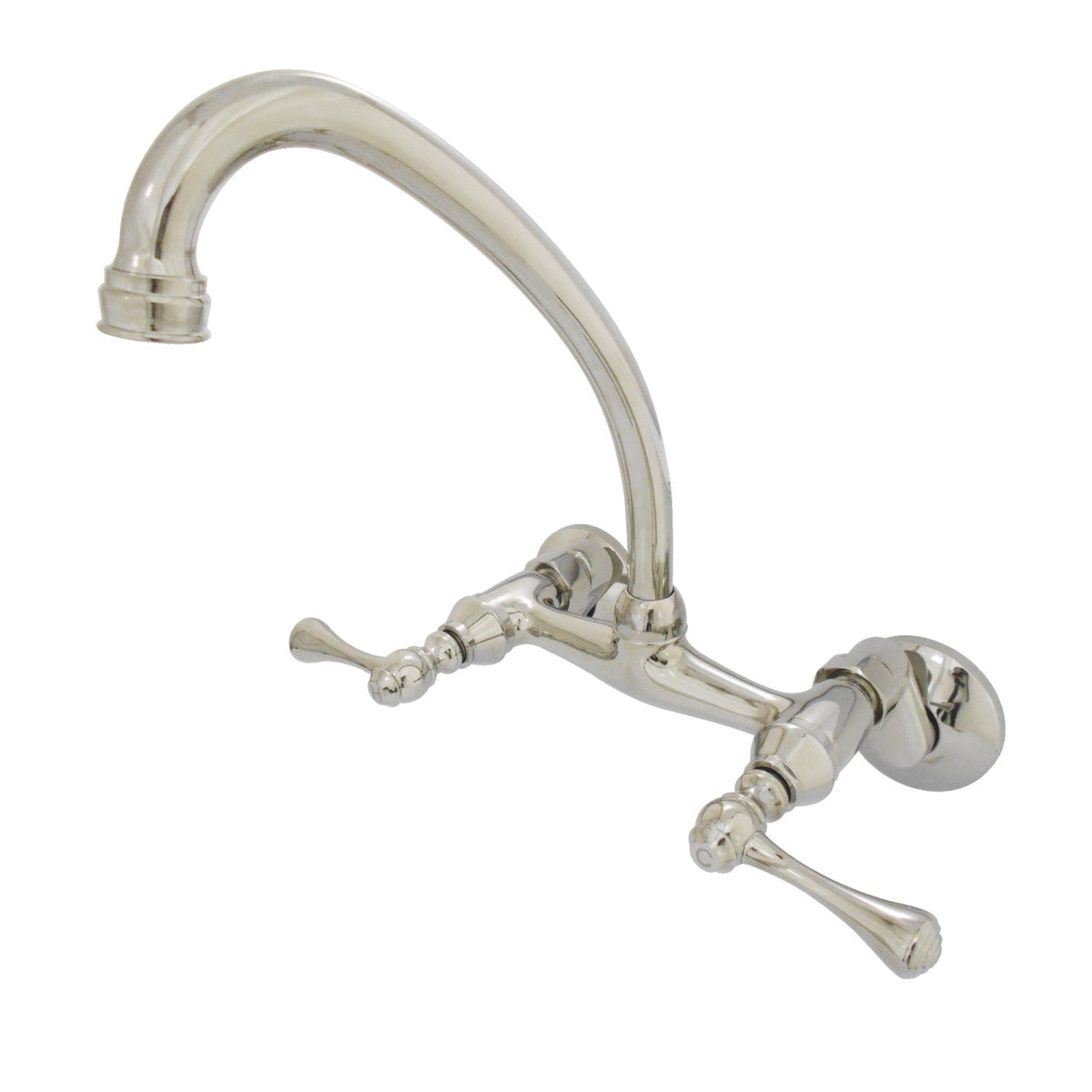 Kingston Double-Handle Wall-Mount Bridge Kitchen Faucet in Polished Nickel