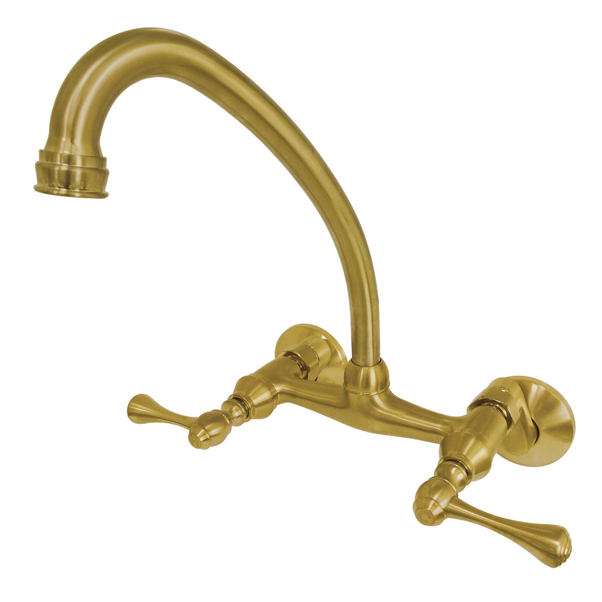 Kingston Double-Handle Wall-Mount Bridge Kitchen Faucet in Brushed Brass