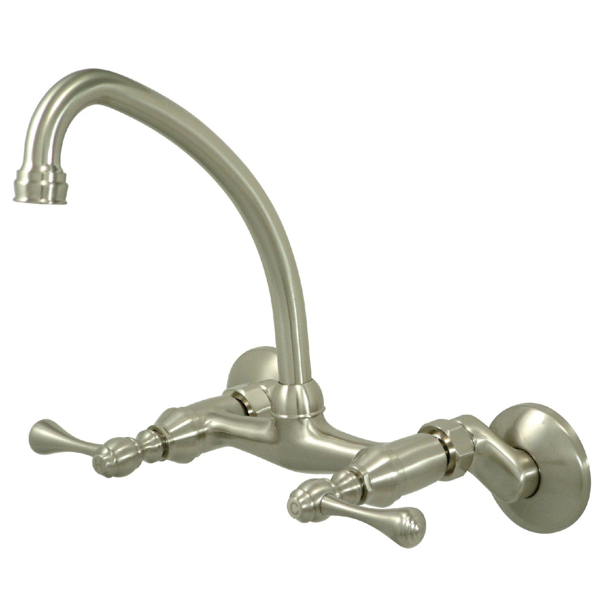 Kingston Double-Handle Wall-Mount Bridge Kitchen Faucet in Brushed Nickel