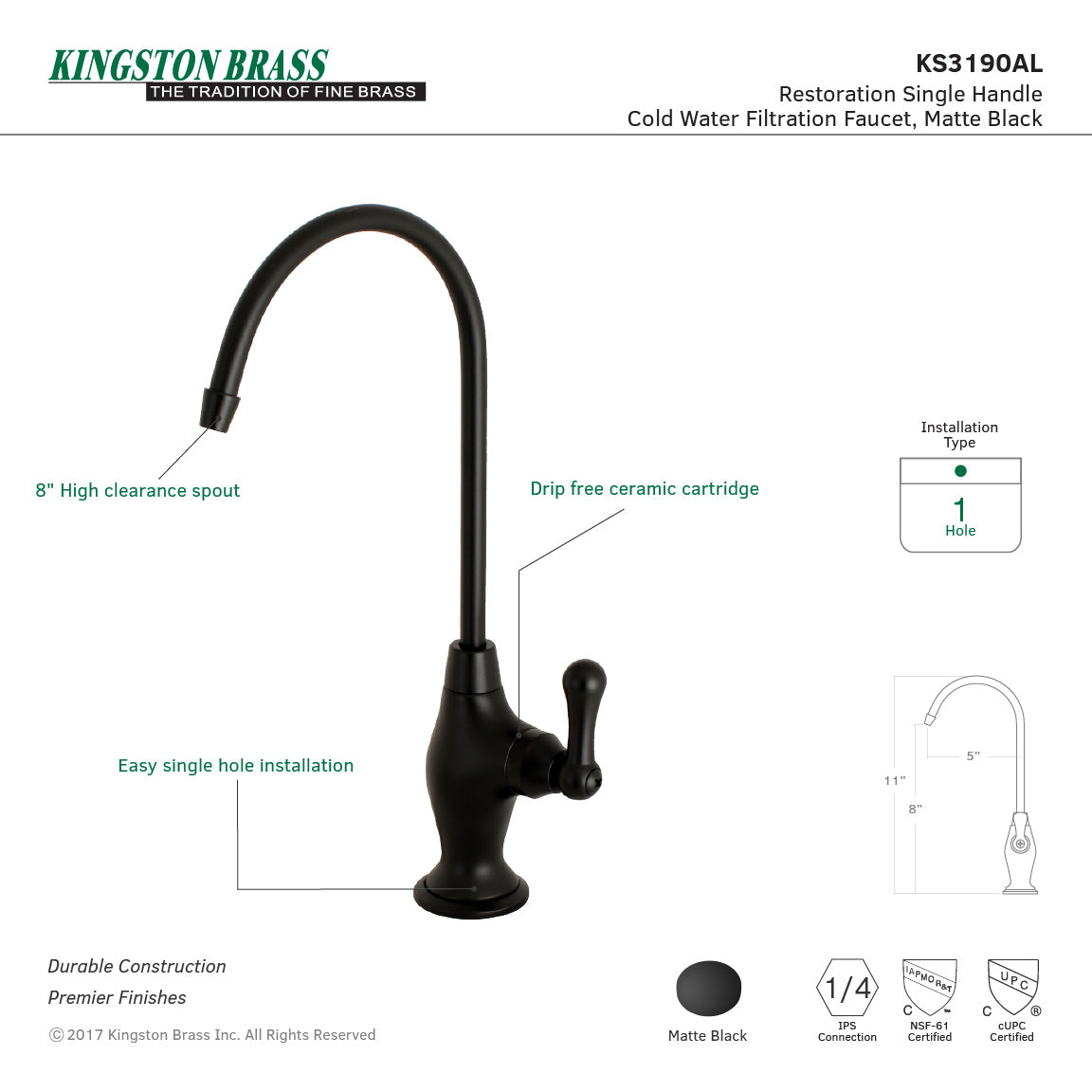 Restoration Single-Handle Water Filtration Faucet in Matte Black