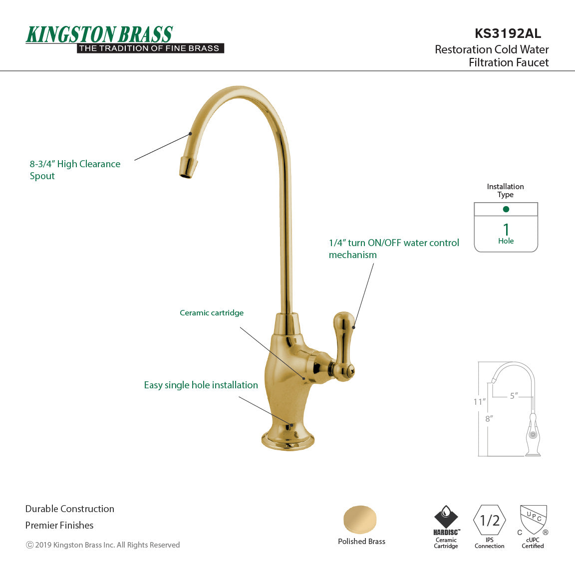 Restoration Single-Handle Water Filtration Faucet in Polished Brass