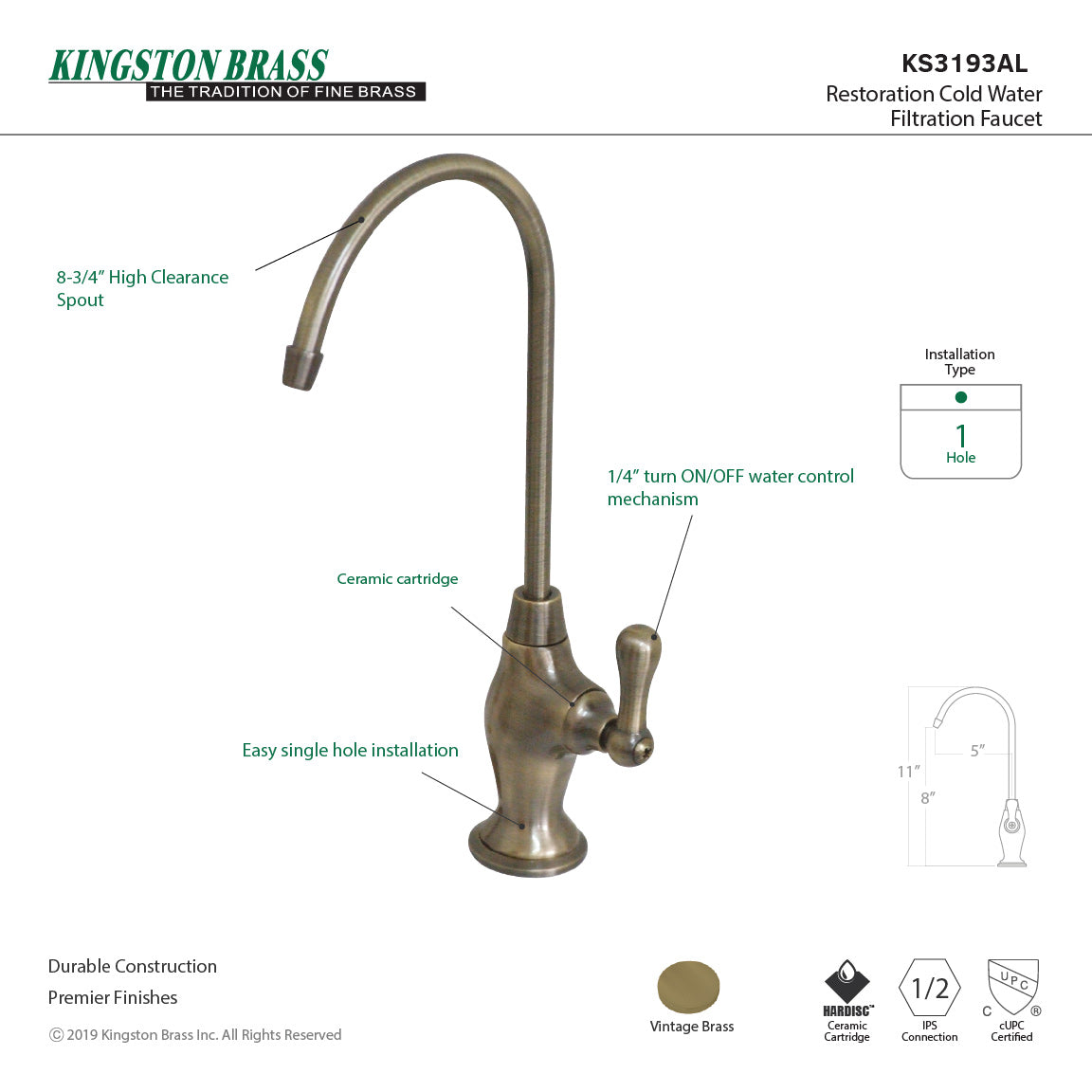Restoration Single-Handle Water Filtration Faucet in Antique Brass