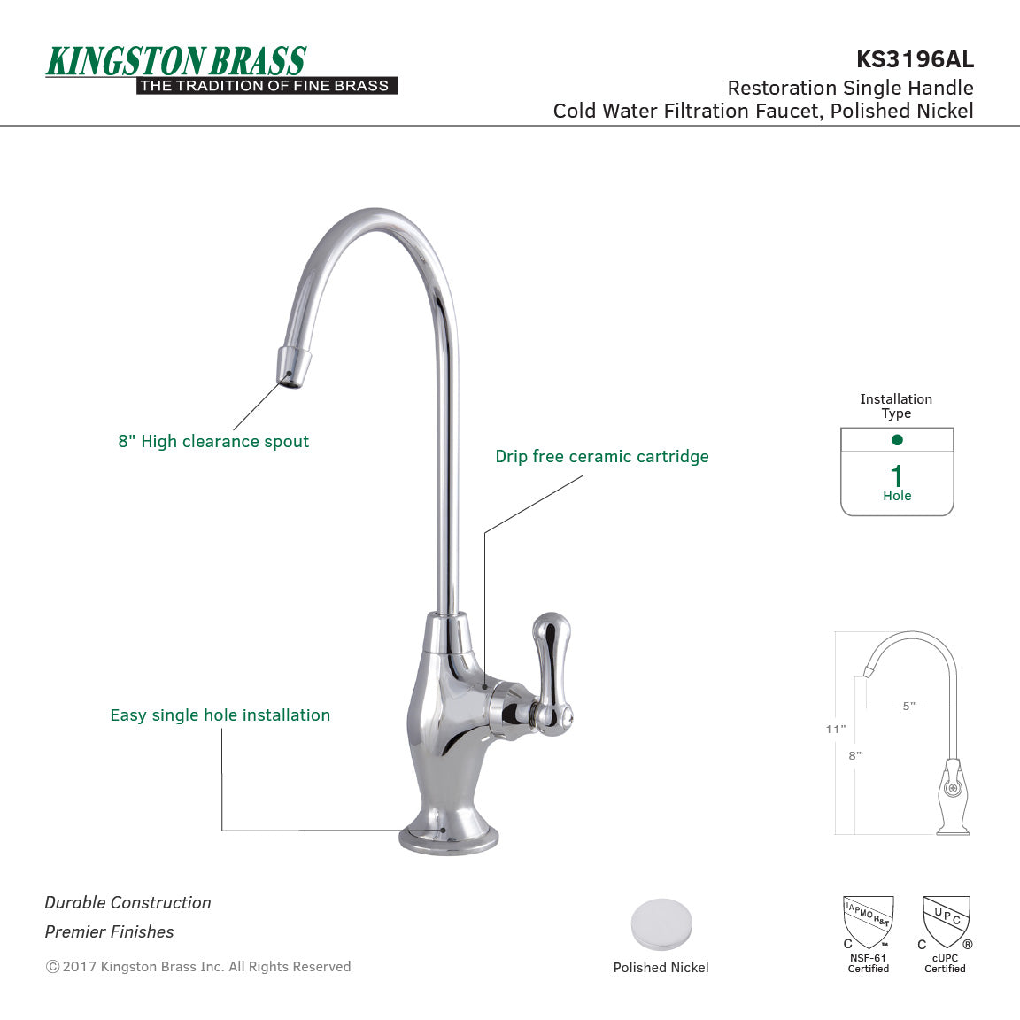 Restoration Single-Handle Water Filtration Faucet in Polished Nickel