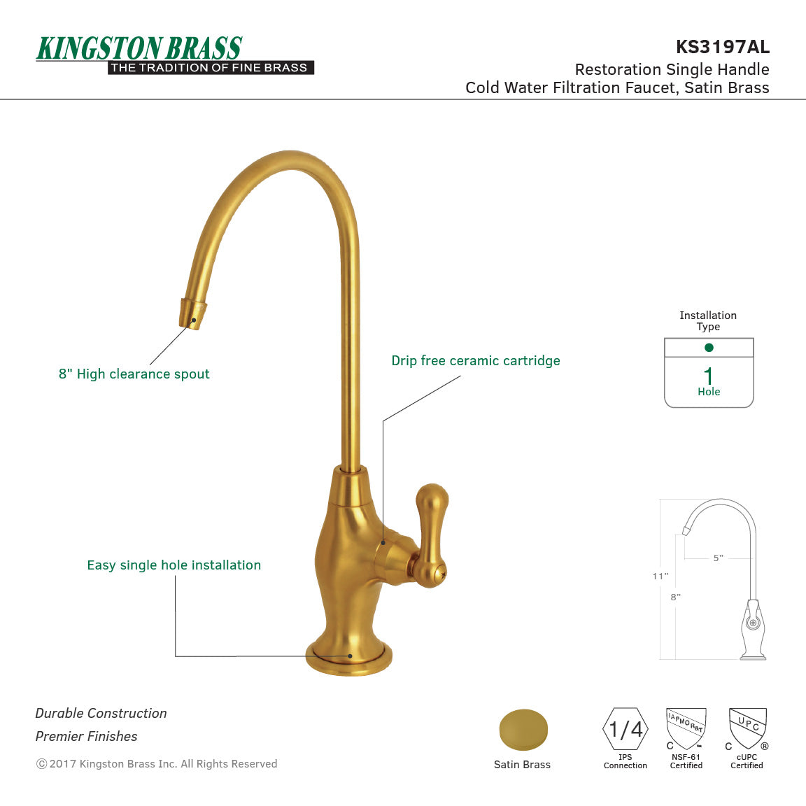 Restoration Single-Handle Water Filtration Faucet in Brushed Brass