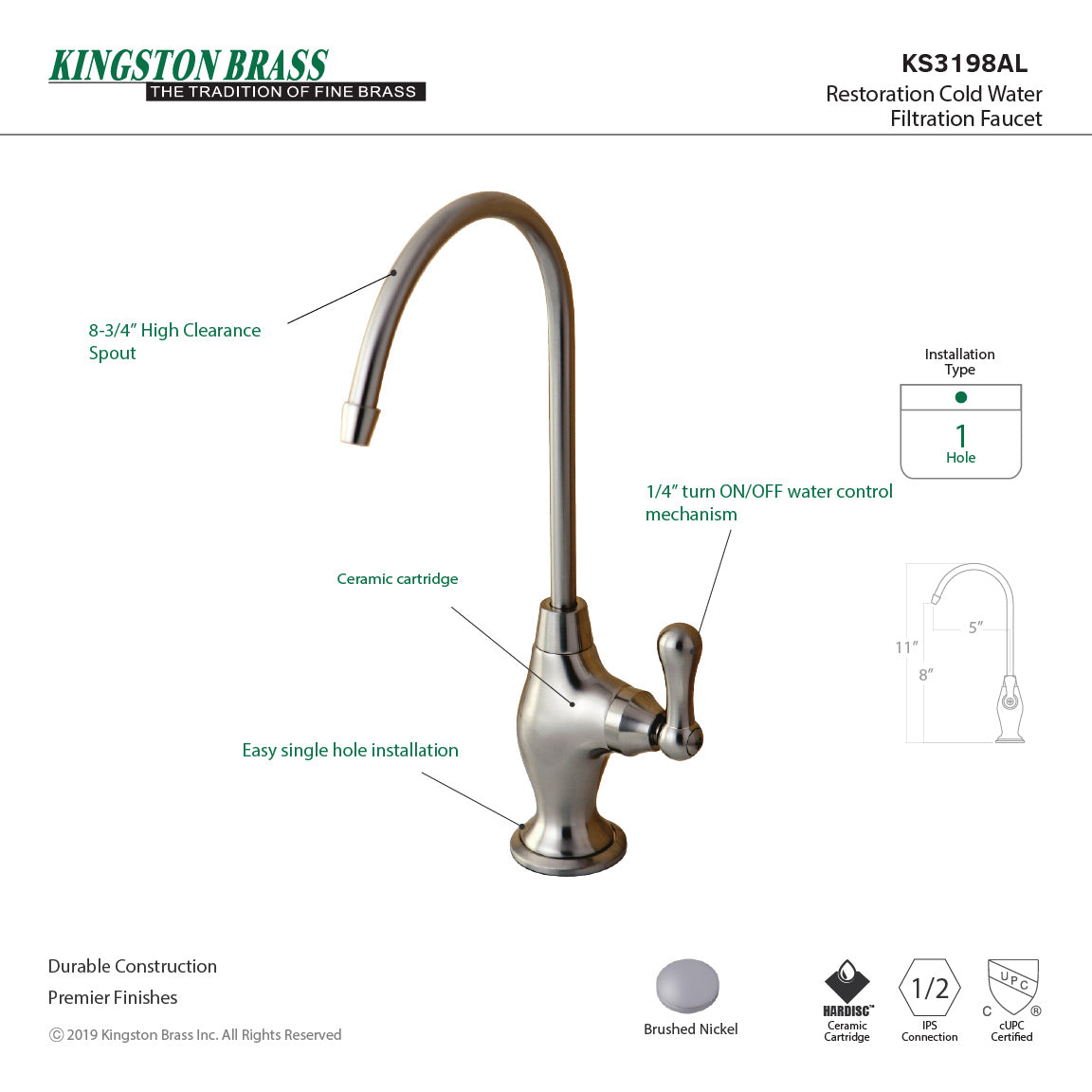 Restoration Single-Handle Water Filtration Faucet in Brushed Nickel