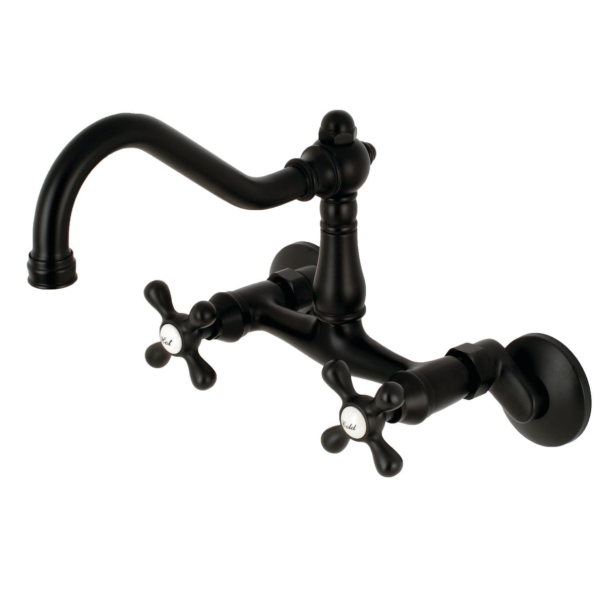 Vintage Double-Handle Wall-Mount Bridge Kitchen Faucet in Matte Black