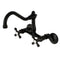 Kingston Brass Vintage Double-Handle Wall-Mount Bridge Kitchen Faucet, Matte Black (KS3220AX)