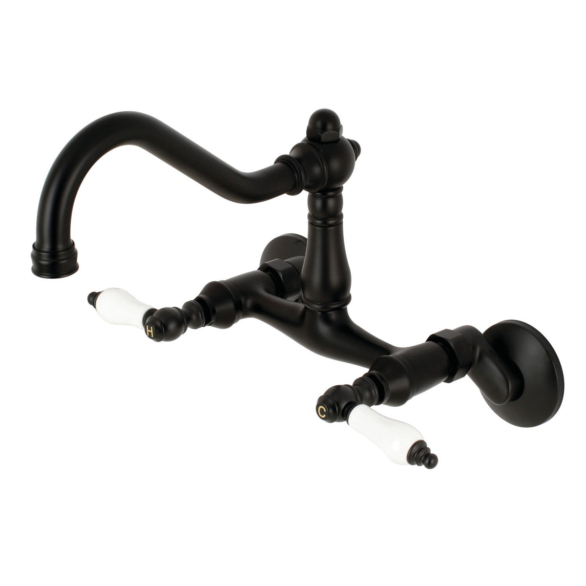 Vintage Double-Handle Wall-Mount Bridge Kitchen Faucet in Matte Black