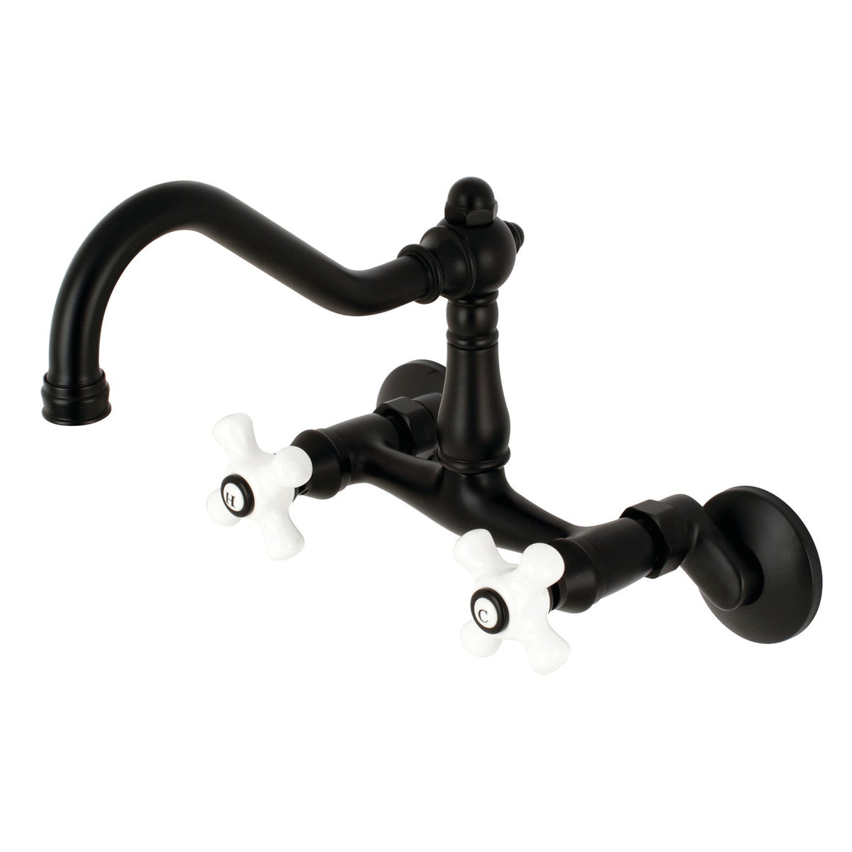 Vintage Double-Handle Wall-Mount Bridge Kitchen Faucet in Matte Black
