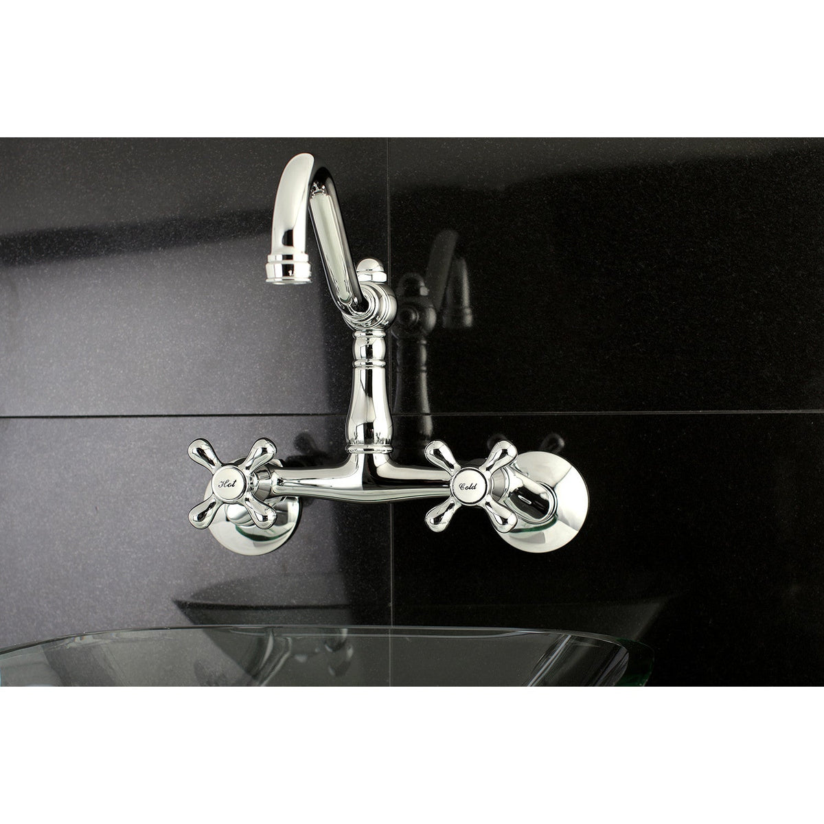 Vintage Double-Handle Wall-Mount Bridge Kitchen Faucet in Polished Chrome