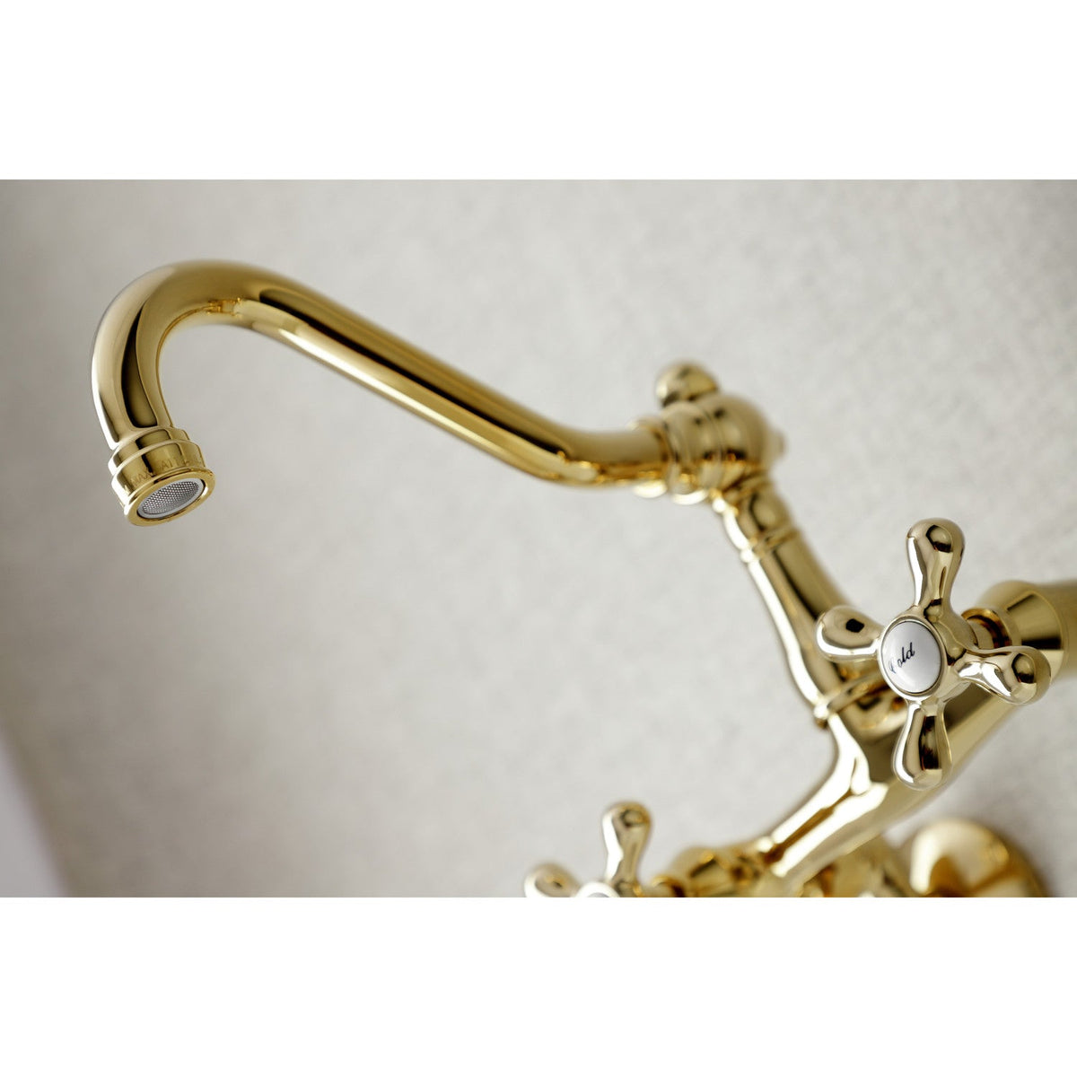 Vintage Double-Handle Wall-Mount Bridge Kitchen Faucet in Polished Brass