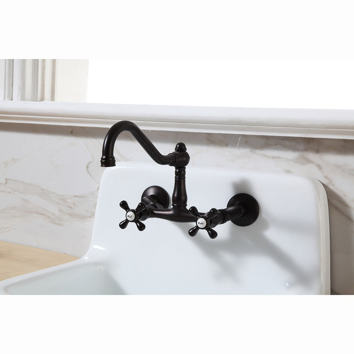 Vintage Double-Handle Wall-Mount Bridge Kitchen Faucet in Oil Rubbed Bronze