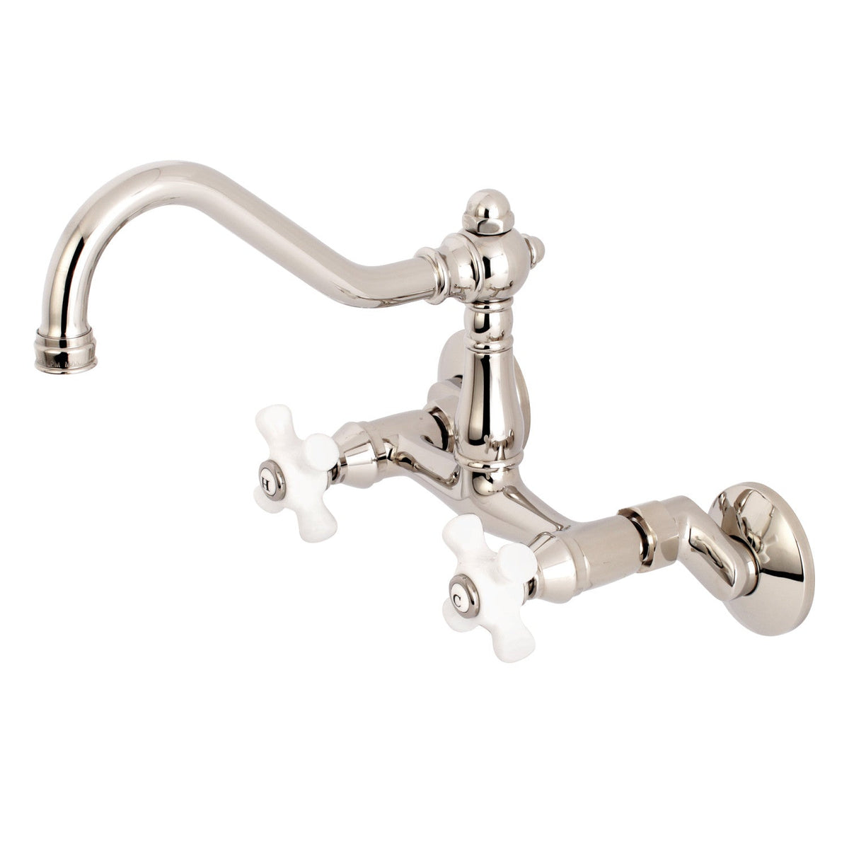 Vintage Double-Handle Wall-Mount Bridge Kitchen Faucet in Polished Nickel