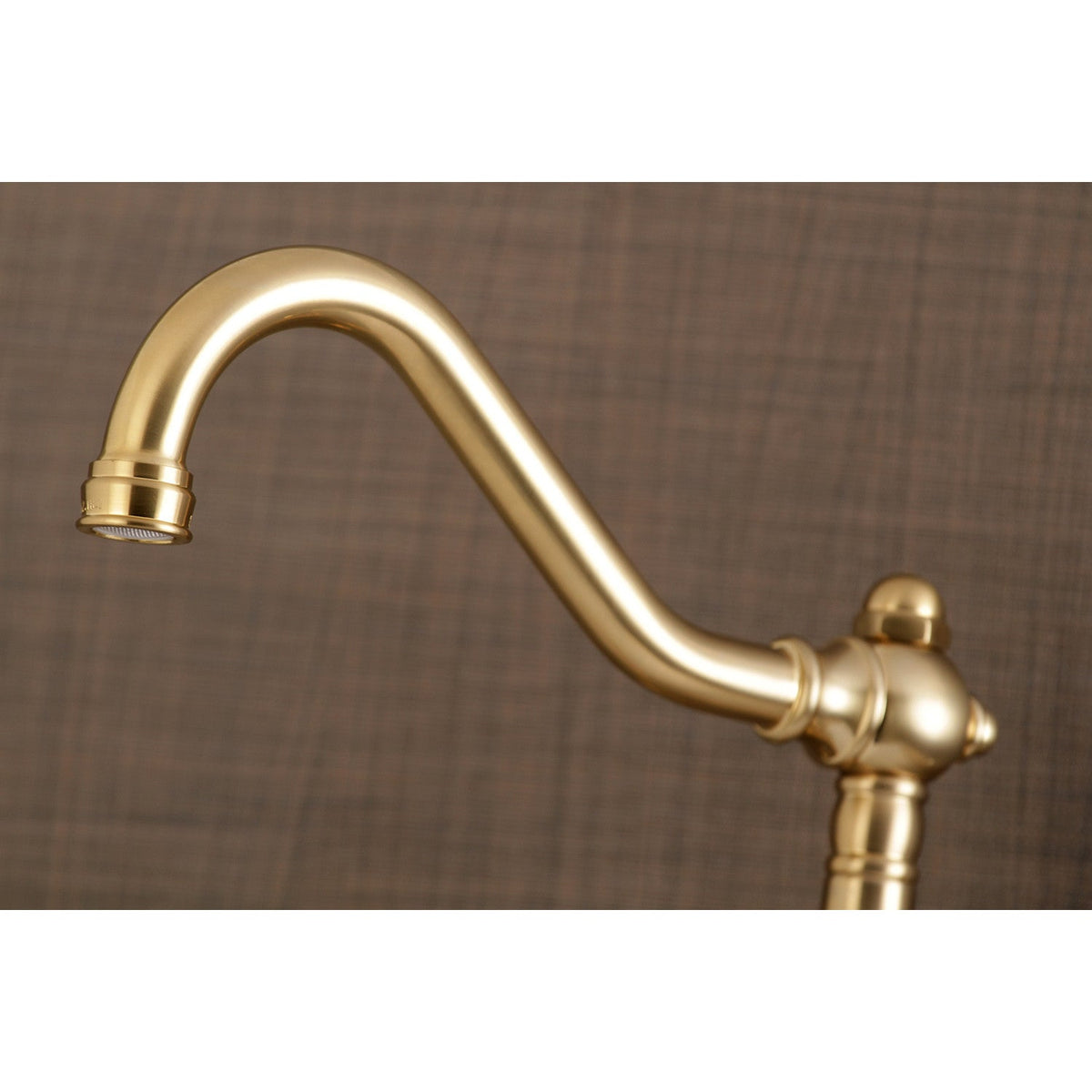 Vintage Double-Handle Wall-Mount Bridge Kitchen Faucet in Brushed Brass