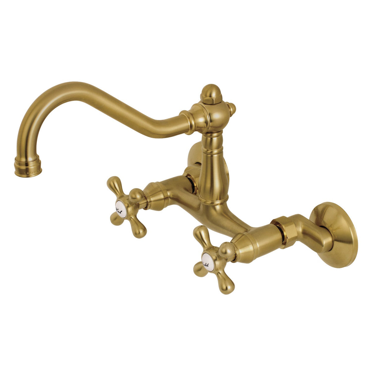 Vintage Double-Handle Wall-Mount Bridge Kitchen Faucet in Brushed Brass