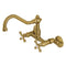 Kingston Brass Vintage Double-Handle Wall-Mount Bridge Kitchen Faucet, Brushed Brass (KS3227AX)