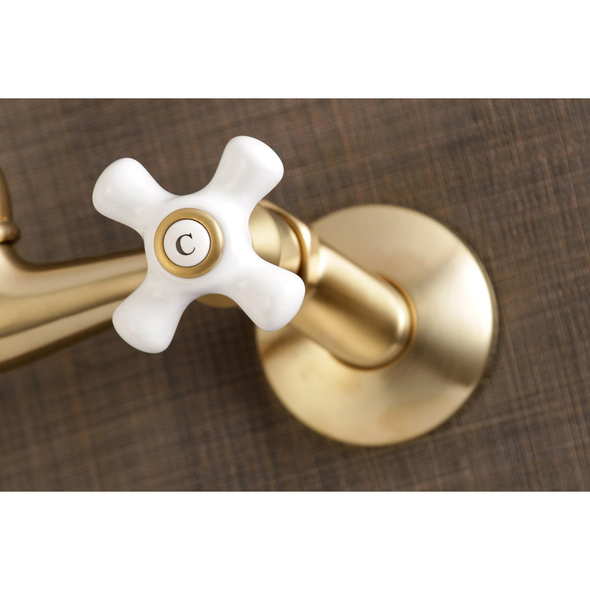 Vintage Double-Handle Wall-Mount Bridge Kitchen Faucet in Brushed Brass