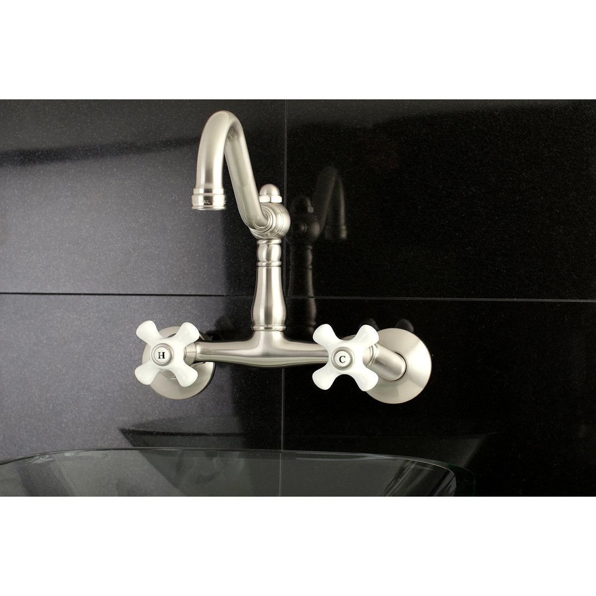 Vintage Double-Handle Wall-Mount Bridge Kitchen Faucet in Brushed Nickel
