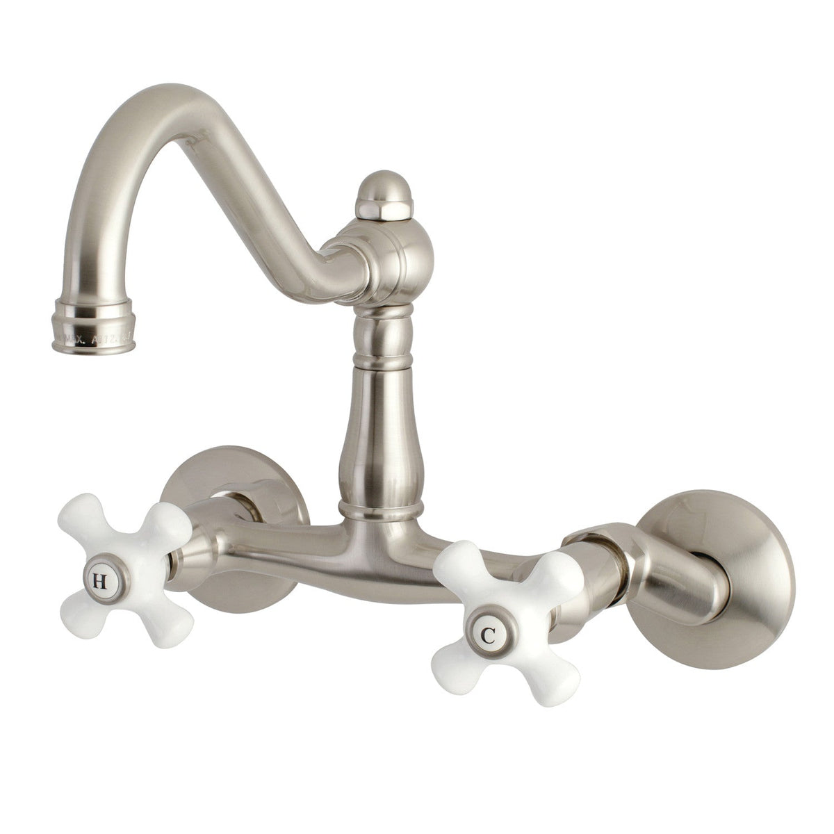 Vintage Double-Handle Wall-Mount Bridge Kitchen Faucet in Brushed Nickel