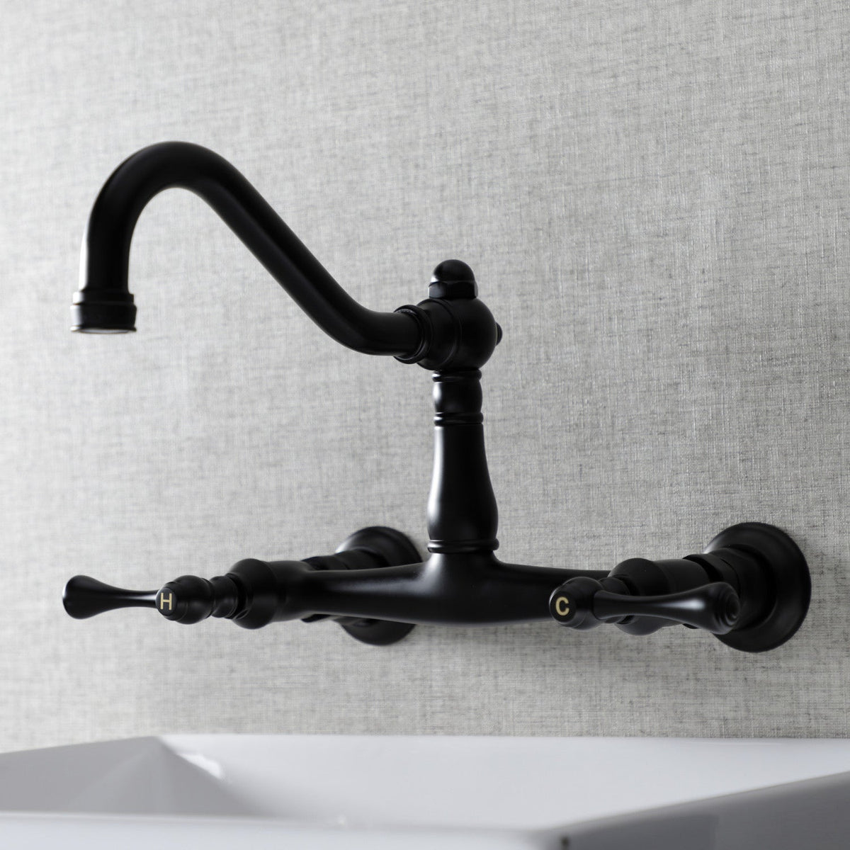 Vintage Double-Handle Wall Mount Bathroom Faucet in Matte Black