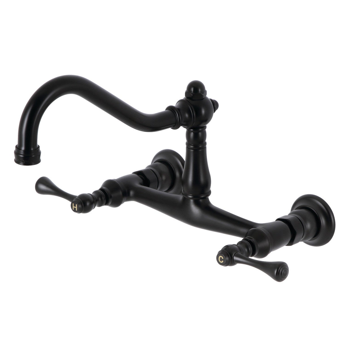 Vintage Double-Handle Wall Mount Bathroom Faucet in Matte Black