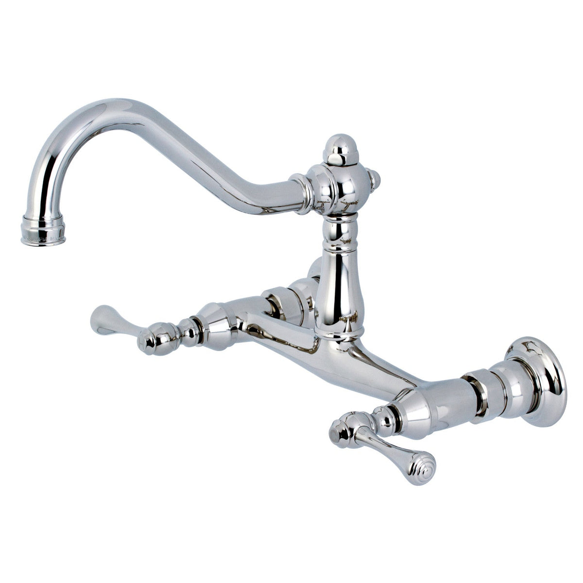 Vintage Double-Handle Wall Mount Bathroom Faucet in Polished Chrome