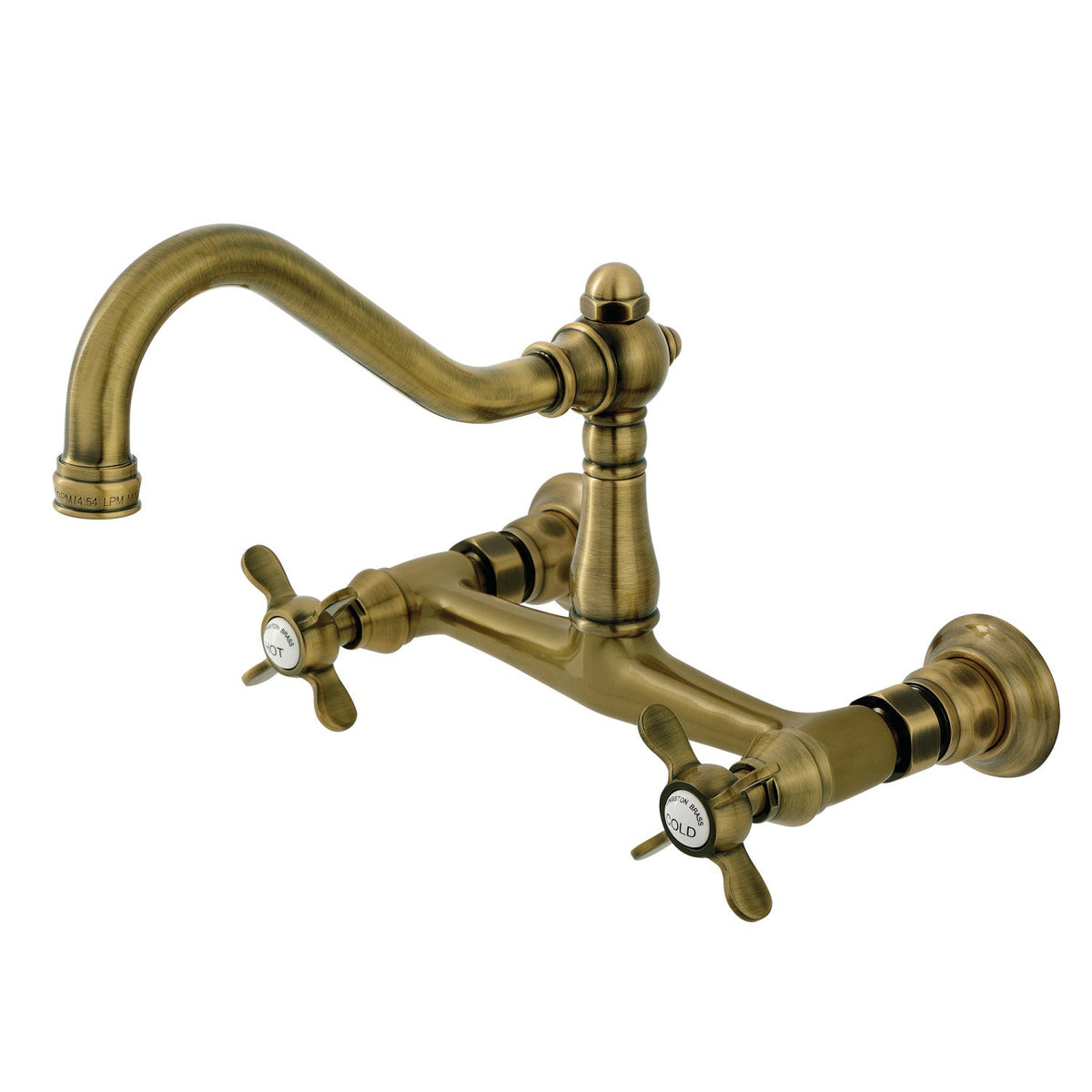 Essex Double-Handle 2-Hole Wall Mount Bathroom Faucet in Antique Brass