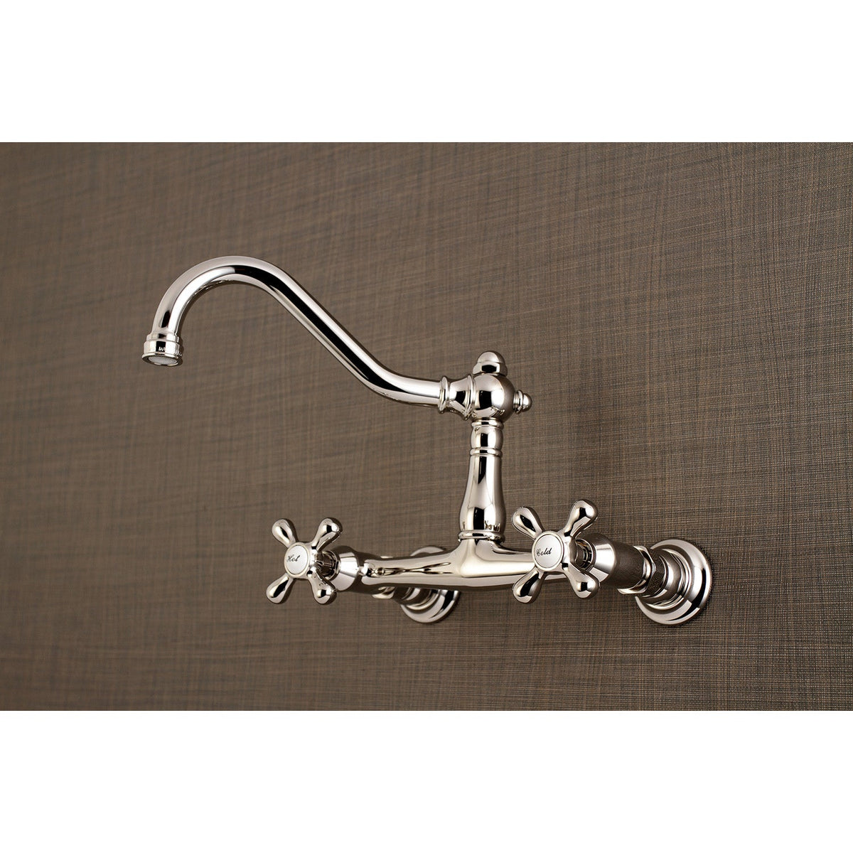 Vintage Double-Handle Wall Mount Bathroom Faucet in Polished Nickel