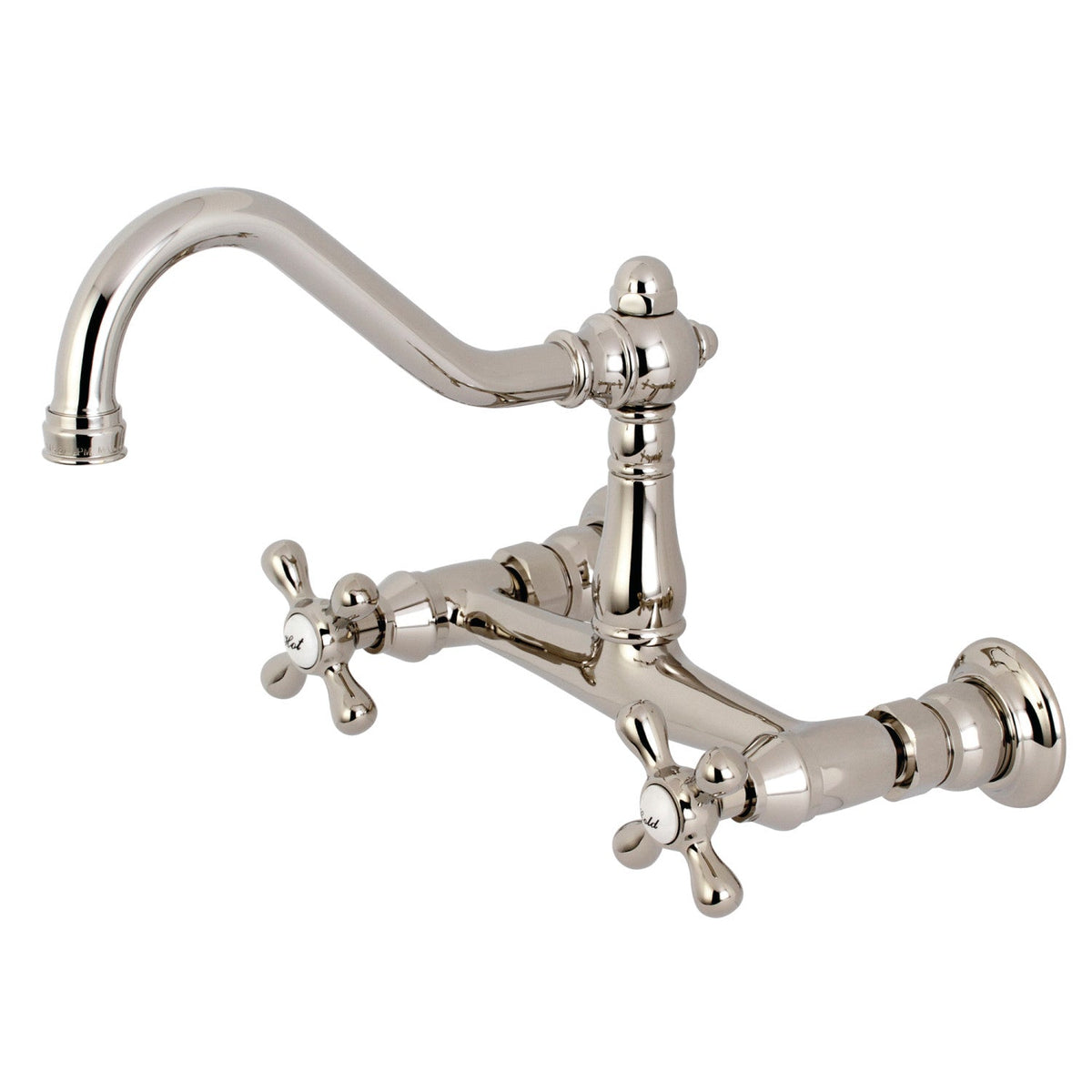Vintage Double-Handle Wall Mount Bathroom Faucet in Polished Nickel