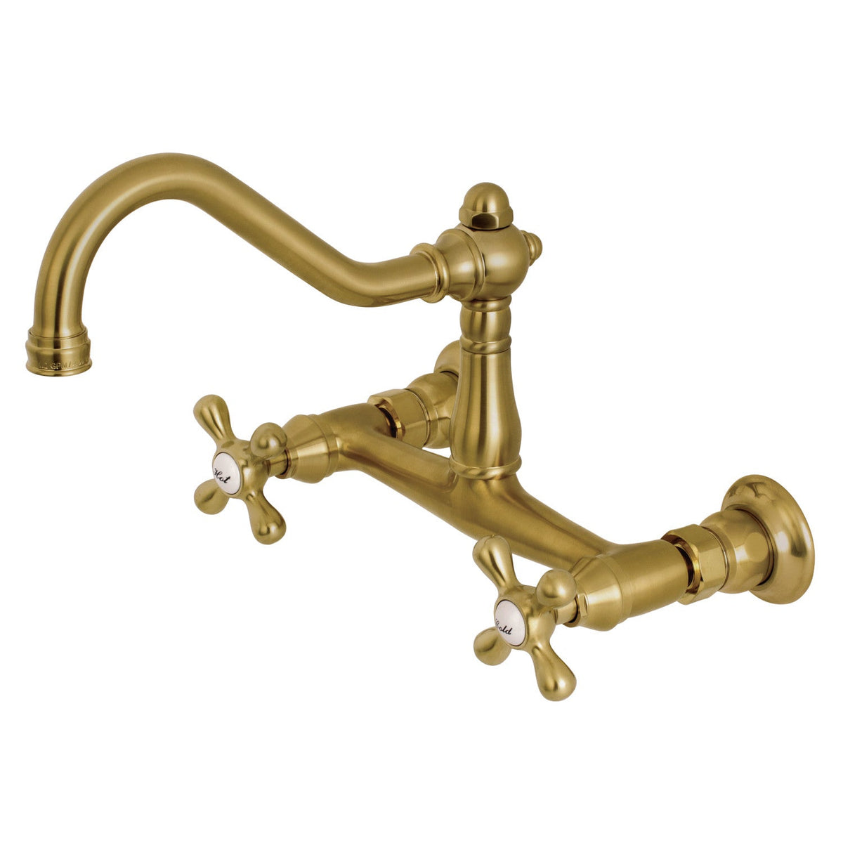Vintage Double-Handle Wall Mount Bathroom Faucet in Brushed Brass