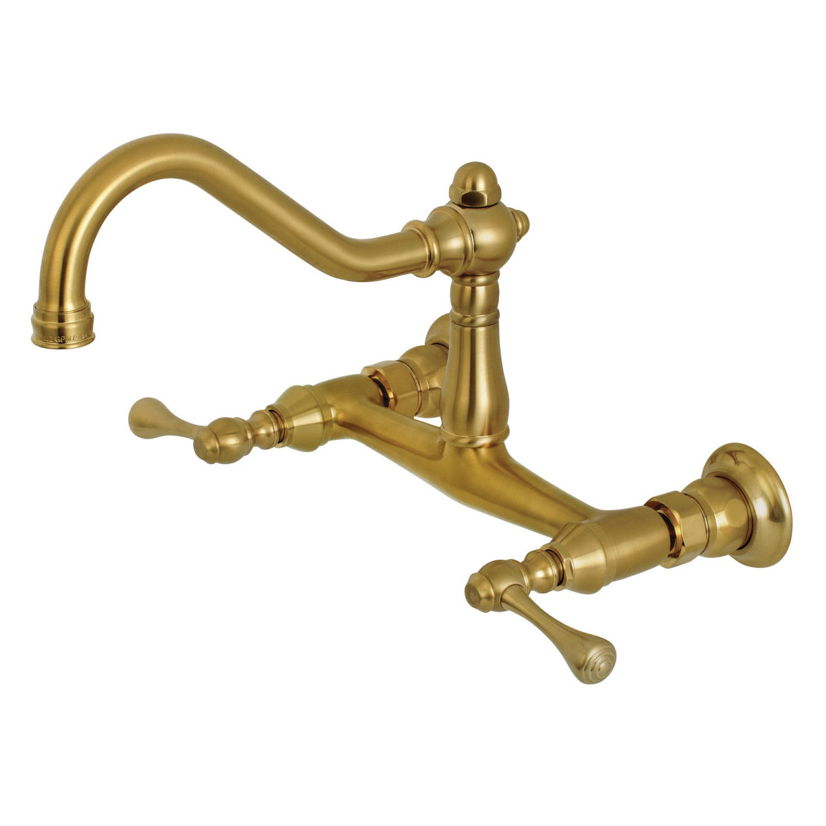 Vintage Double-Handle Wall Mount Bathroom Faucet in Brushed Brass