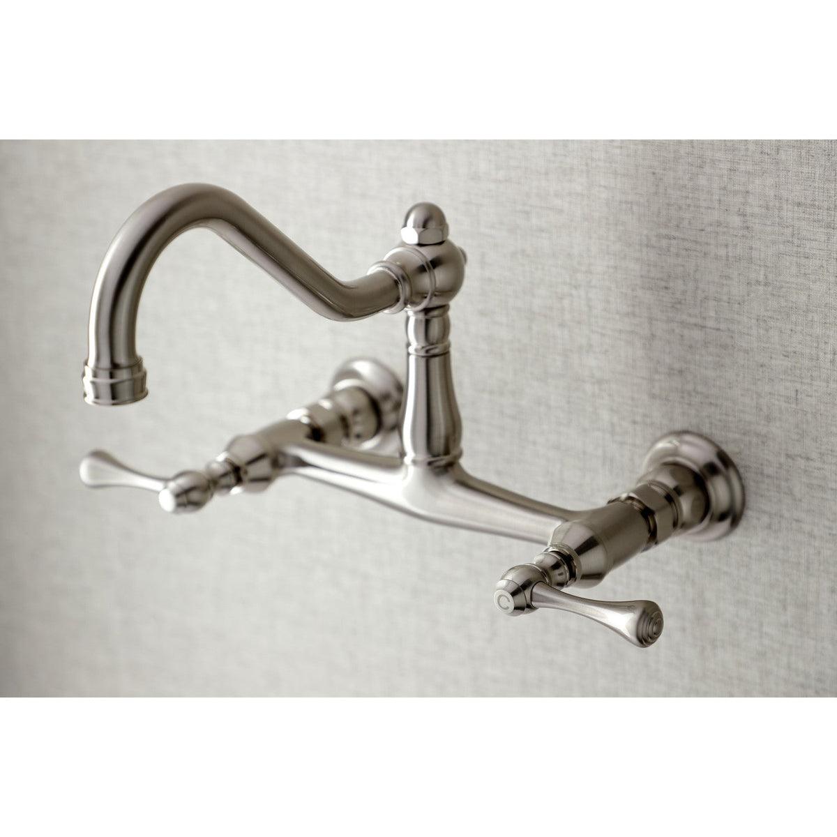 Vintage Double-Handle Wall Mount Bathroom Faucet in Brushed Nickel