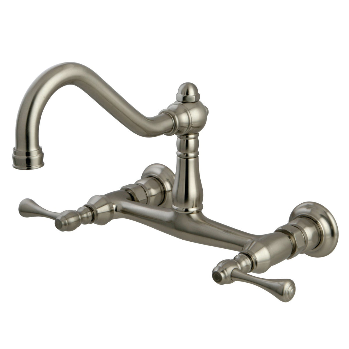 Vintage Double-Handle Wall Mount Bathroom Faucet in Brushed Nickel