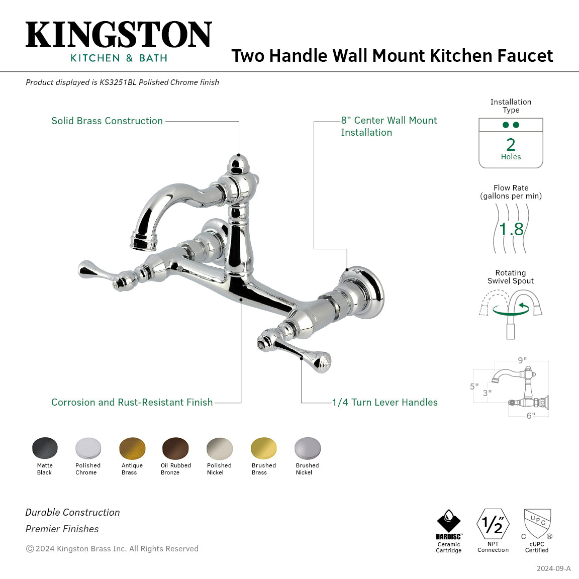Vintage Double-Handle Wall-Mount Bridge Kitchen Faucet in Oil Rubbed Bronze