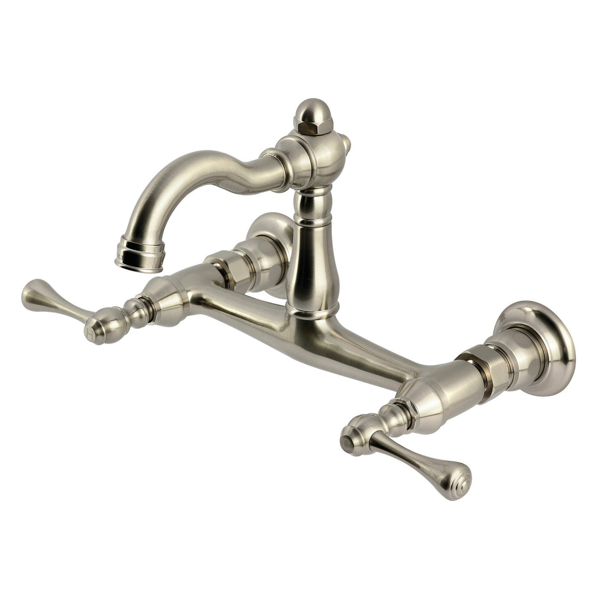 Vintage Double-Handle Wall-Mount Bridge Kitchen Faucet in Brushed Nickel
