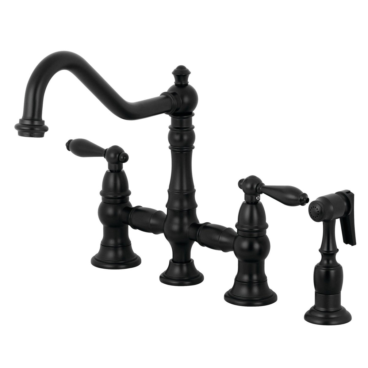Restoration Bridge Kitchen Faucet with Brass Side Sprayer in Matte Black