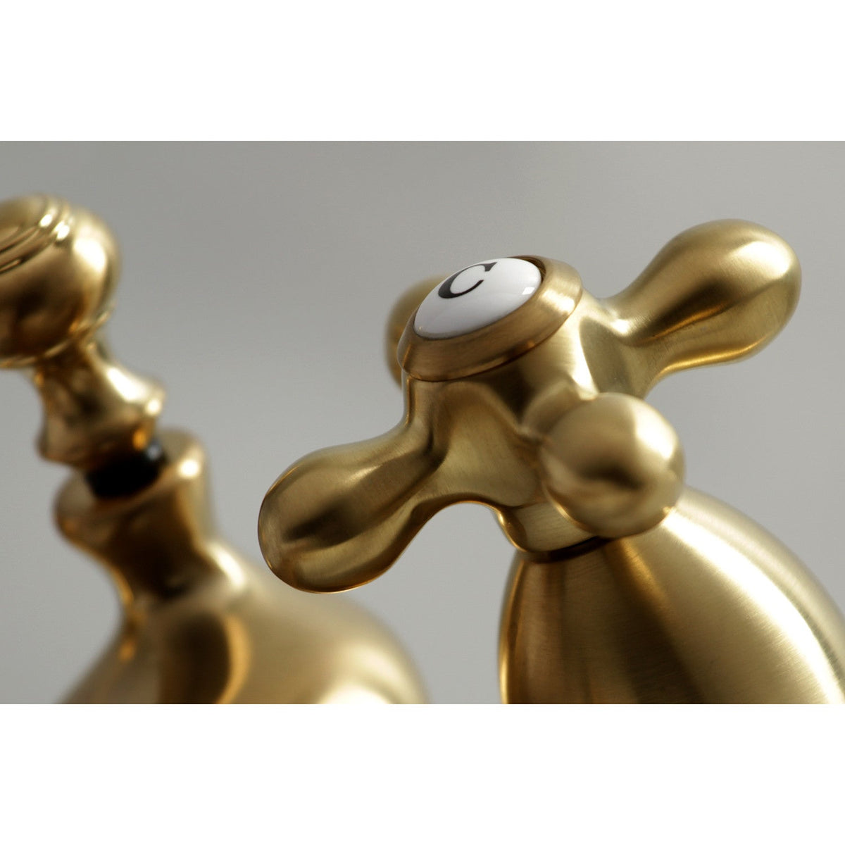 Restoration Double-Handle 4" Centerset Bathroom Faucet with Brass Pop-Up in Brushed Brass