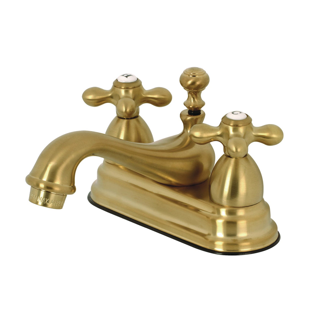 Restoration Double-Handle 4" Centerset Bathroom Faucet with Brass Pop-Up in Brushed Brass
