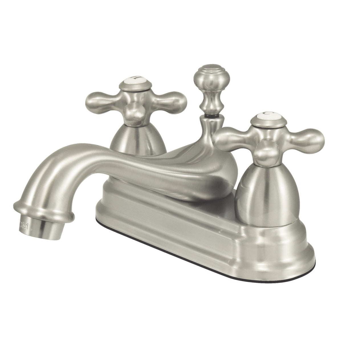 Restoration Double-Handle 4" Centerset Bathroom Faucet with Brass Pop-Up in Brushed Nickel