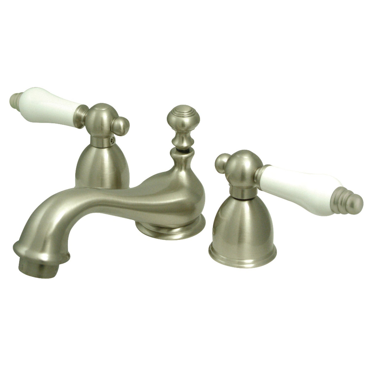Restoration Mini-Widespread Bathroom Faucet with Brass Pop-Up Drain in Brushed Nickel