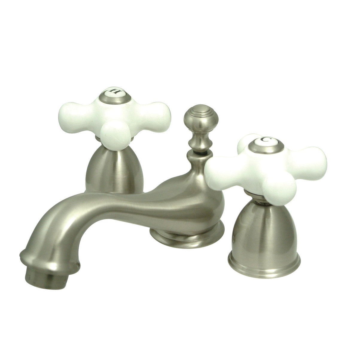 Restoration Mini-Widespread Bathroom Faucet with Brass Pop-Up Drain in Brushed Nickel