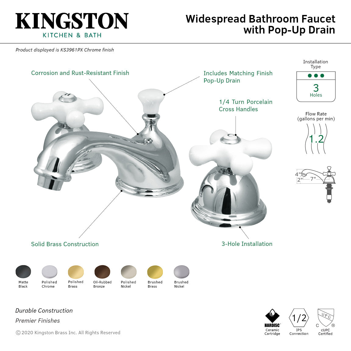 Restoration Widespread Bathroom Faucet with Brass Pop-Up in Polished Chrome